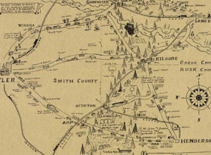 A 1933 map of the East Texas Oil Field, by E.D. Ray. Published online by the Texas General Land Office.